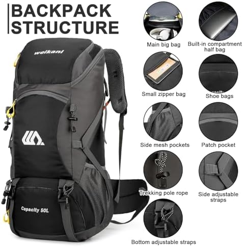 jianyana Hiking Backpack Waterproof 50L Foldable R... - Image 5